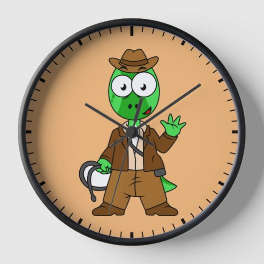 インディアナ・ジョーンズの格好をしたパラショロフォス。 壁時計 (正面)