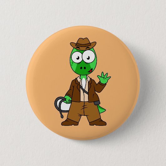 インディアナ・ジョーンズの格好をしたパラショロフォス。 缶バッジ (正面)