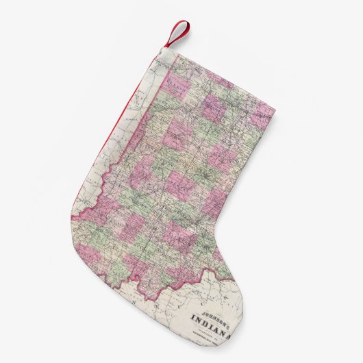 インディアナ(1864年)のヴィンテージの地図 スモールクリスマスストッキング (正面 (吊り時))