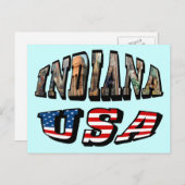 インディアナUSA国旗と州フォト文字 ポストカード (正面/裏面)