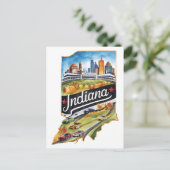 インディアナUSA州型ヴィンテージ水彩 ポストカード (スタンド正面)
