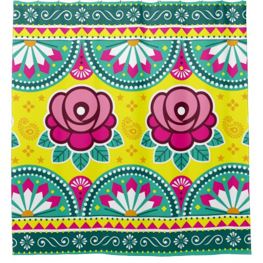 インディアンとパキスタンのトラックアートのシームレスな縦横 シャワーカーテン (正面)