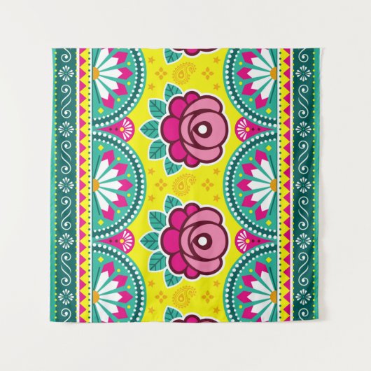 インディアンとパキスタンのトラックアートのシームレスな縦横 タペストリー (正面(横))