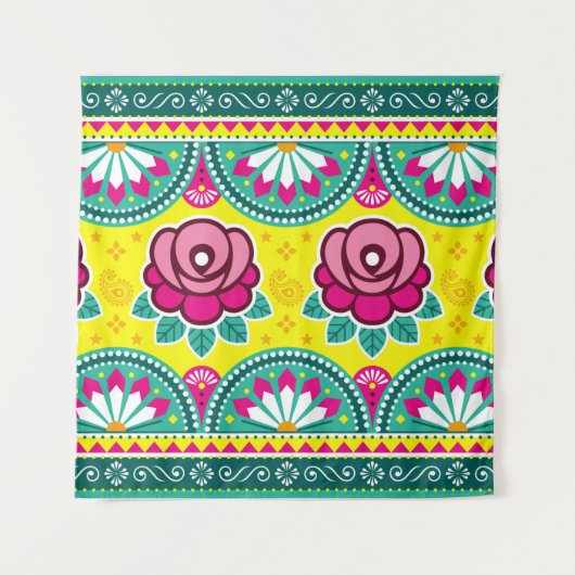 インディアンとパキスタンのトラックアートのシームレスな縦横 タペストリー (正面)