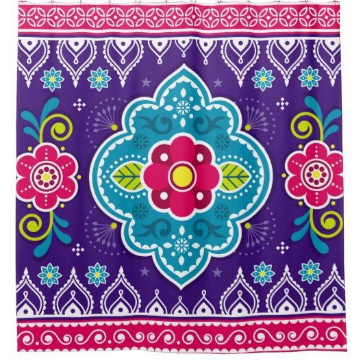 インディアンとパキスタンのトラックアートのシームレスパターンde シャワーカーテン (正面)