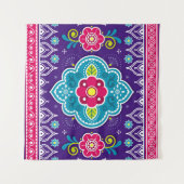 インディアンとパキスタンのトラックアートのシームレスパターンde タペストリー (正面(横))