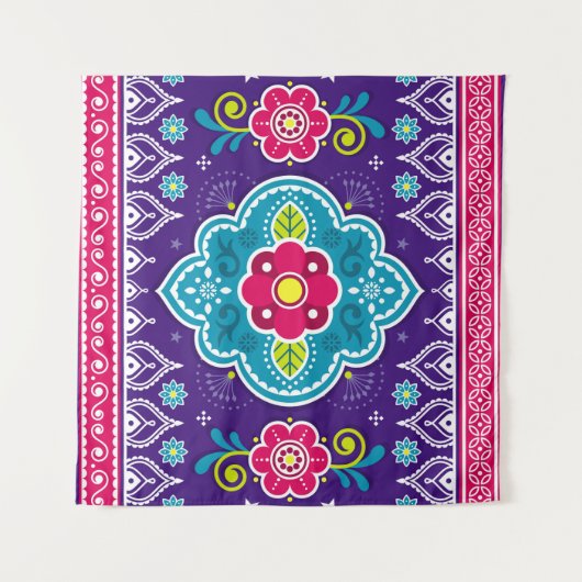 インディアンとパキスタンのトラックアートのシームレスパターンde タペストリー (正面(横))