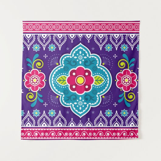 インディアンとパキスタンのトラックアートのシームレスパターンde タペストリー (正面)