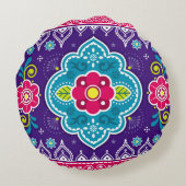 インディアンとパキスタンのトラックアートシームレスパターンde ラウンドクッション (裏面)