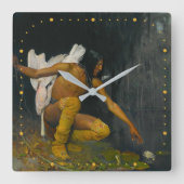 インディアンとリリー・ジョージ・ド・フォレスト・ブラシ スクエア壁時計 (正面)