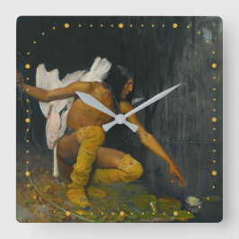 インディアンとリリー・ジョージ・ド・フォレスト・ブラシ スクエア壁時計