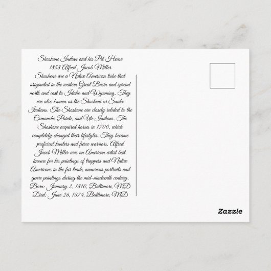 インディアンと彼の馬1858 ポストカード (裏面)