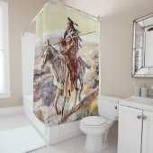 「インディアンと槍」チャールズ·ラッセルのカウボーイアート シャワーカーテン (インサイチュ)