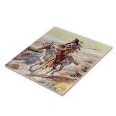 「インディアンと槍」チャールズ·ラッセルのカウボーイアート タイル (側面)