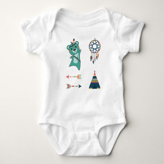 インディアンのターコイズベア ステッカー ティピー ベビーボディスーツ (正面)