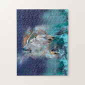 インディアンのドリームキャッチャーとエスニックの部族の頭の狼 ジグソーパズル (縦)