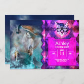 インディアンのドリームキャッチャーとエスニックの部族の頭の狼 招待状 (正面/裏面)