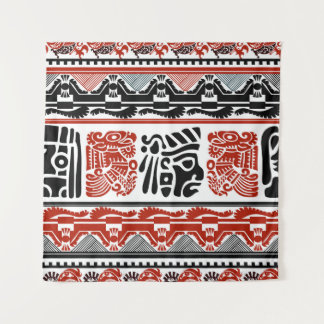 インディアンのモチーフ、黒い赤、シームレスなパターン。 タペストリー