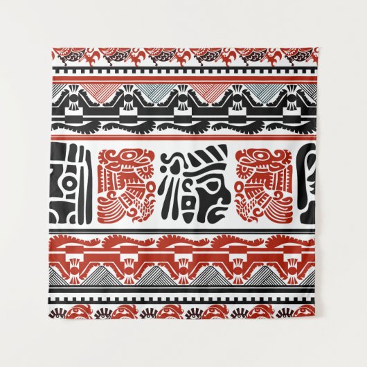 インディアンのモチーフ、黒い赤、シームレスなパターン。 タペストリー (正面)