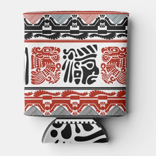 インディアンのモチーフ、黒い赤、シームレスなパターン。 缶クーラー (正面)