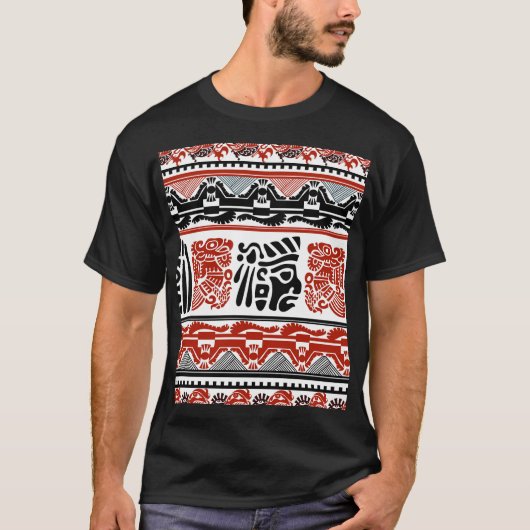 インディアンのモチーフ、黒い赤、シームレスなパターン。 Tシャツ (正面)