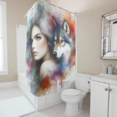 インディアンの女と狼の魂 シャワーカーテン (インサイチュ)