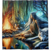 インディアンの女は夕暮れ時に狼と結び付く シャワーカーテン (正面)