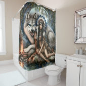 インディアンの女性とオオカミ シャワーカーテン (インサイチュ)