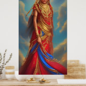 インディアンの女性の赤い金ゴールドドレス宝石 ポスター (キッチン)