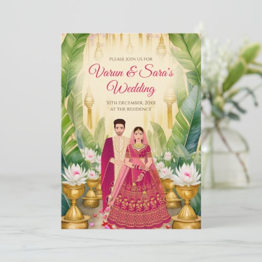インディアンの結婚カードデジタルヒンズー式結婚式の招待 招待状 (スタンド正面)