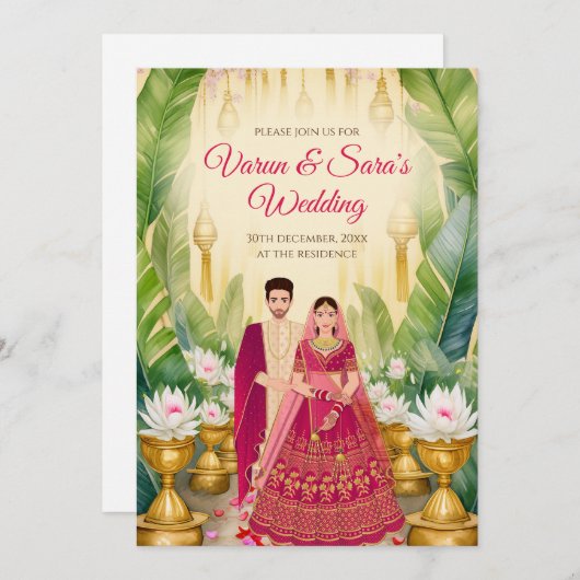 インディアンの結婚カードデジタルヒンズー式結婚式の招待 招待状 (正面/裏面)