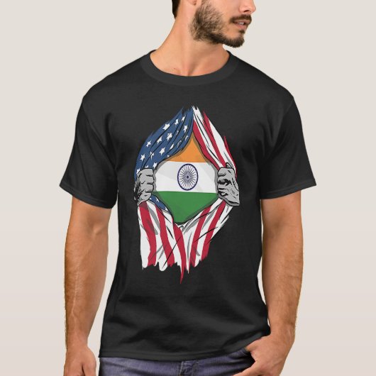 インディアンの血を私の中にインド国旗 Tシャツ (正面)