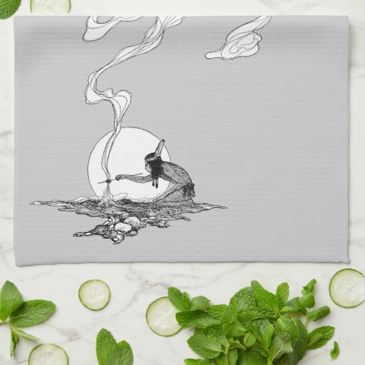 インディアンは彼の孤独でNCワイエスヴィンテージウェスタン キッチンタオル (折り畳み)