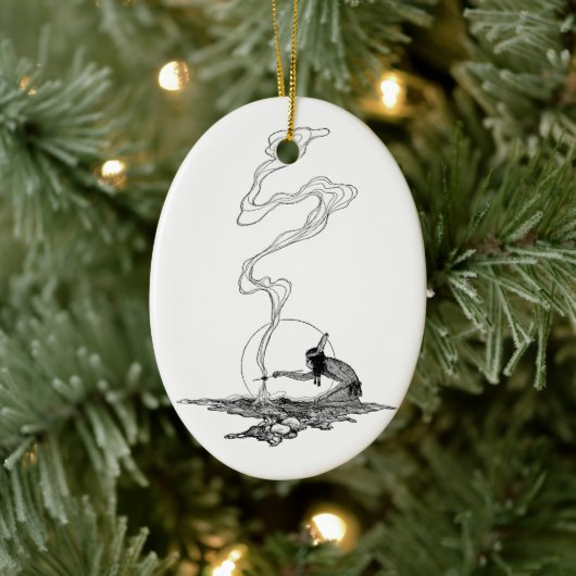 インディアンは彼の孤独でNCワイエスヴィンテージウェスタン セラミックオーナメント (ツリー)