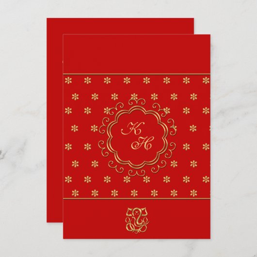 インディアンは赤及び金ゴールドの結婚披露宴に影響を及ぼしました 招待状 (正面/裏面)