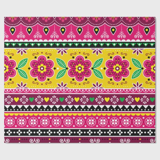 インディアンまたはパキスタンのトラックインスパイアアートの ラッピングペーパー (フラット)