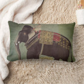 インディアンまたはMughal象の緑のLumbarの装飾用クッション ランバークッション (ブランケット)