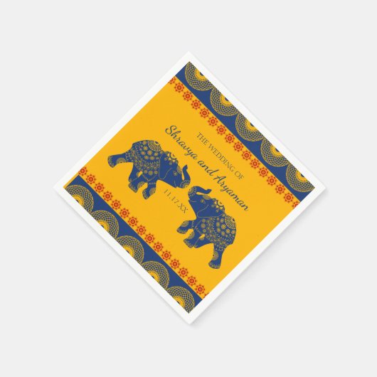 インディアンをテーマにした青王室の象の結婚象 スタンダードカクテルナプキン (角)