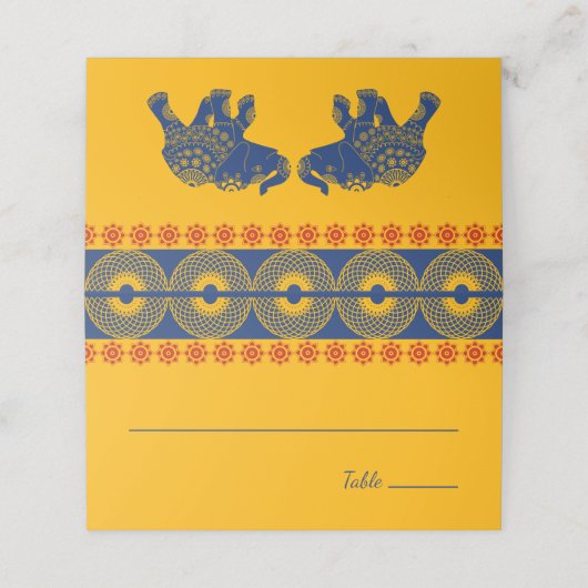 インディアンをテーマにした青王室の象の結婚象 プレイスカード (外部開封)