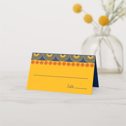 インディアンをテーマにした青王室の象の結婚象 プレイスカード (正面)