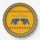 インディアンをテーマにした青王室の象の結婚象 ペーパープレート (正面)