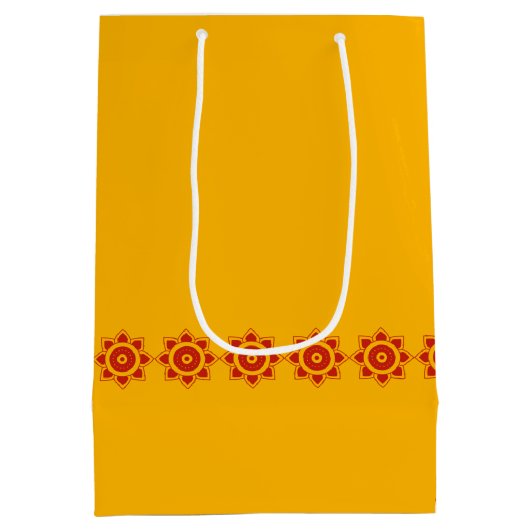 インディアンをテーマにした青王室の象の結婚象 ミディアムペーパーバッグ (裏面)