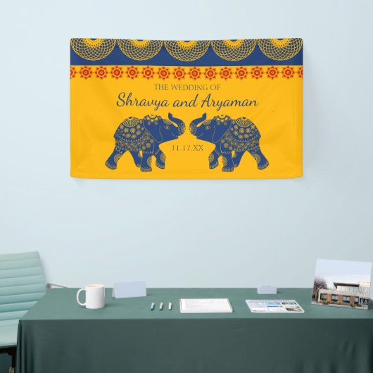 インディアンをテーマにした青王室の象の結婚象 横断幕 (トレードショー)