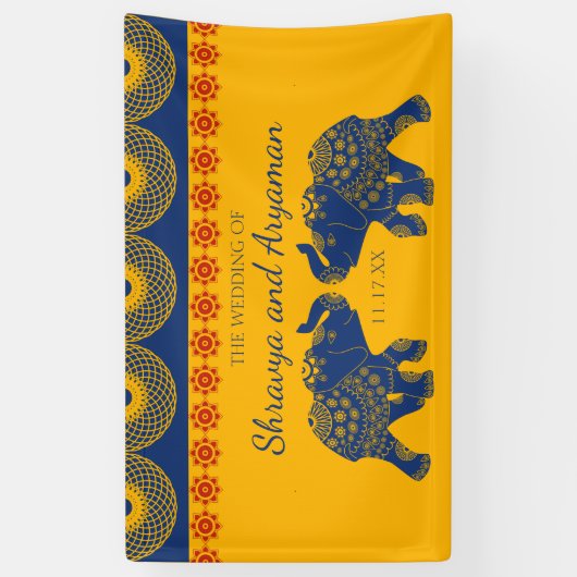 インディアンをテーマにした青王室の象の結婚象 横断幕 (縦)