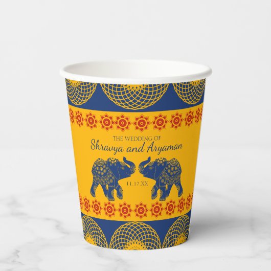 インディアンをテーマにした青王室の象の結婚象 紙コップ (裏面)