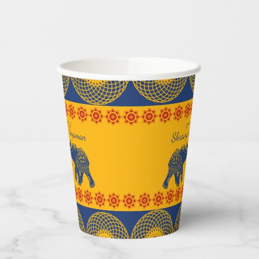 インディアンをテーマにした青王室の象の結婚象 紙コップ (左)