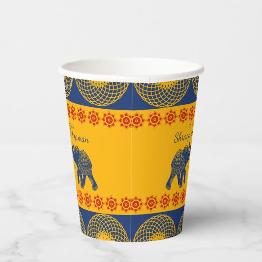 インディアンをテーマにした青王室の象の結婚象 紙コップ (右)