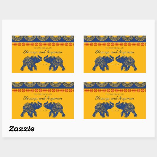インディアンをテーマにした青王室の象の結婚象 長方形シール (シート)