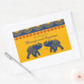 インディアンをテーマにした青王室の象の結婚象 長方形シール (封筒)