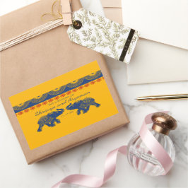 インディアンをテーマにした青王室の象の結婚象 長方形シール